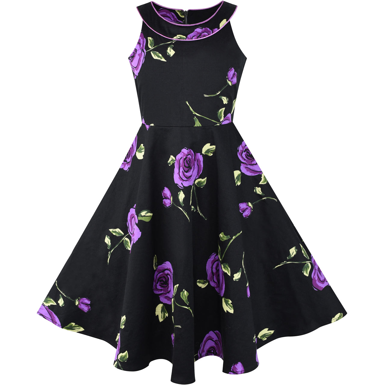 Girls Dress Black And Purple Flower ...